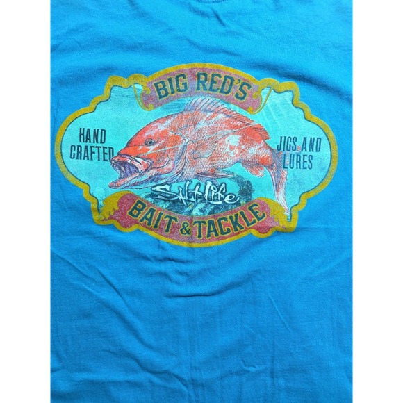 SALT LIFE Men's Blue Short Sleeve T-Shirt‎ Large Y2K Double Sided Front Pocket - Picture 7 of 7